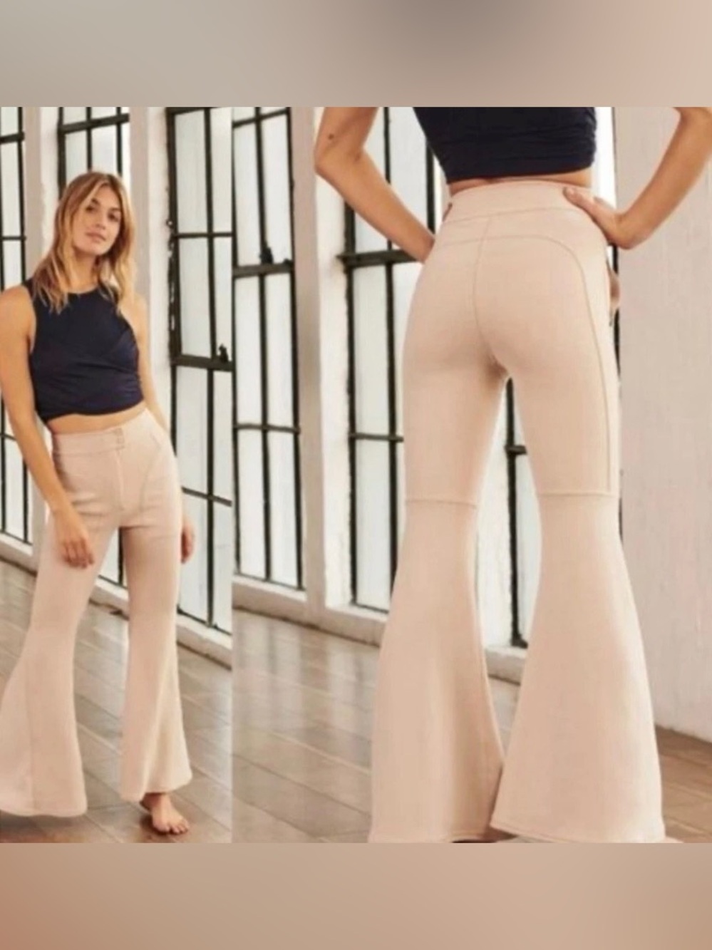 Free People Fp Movement Light Heart Flare Leg Pants Bandshell Womens 6 Beige